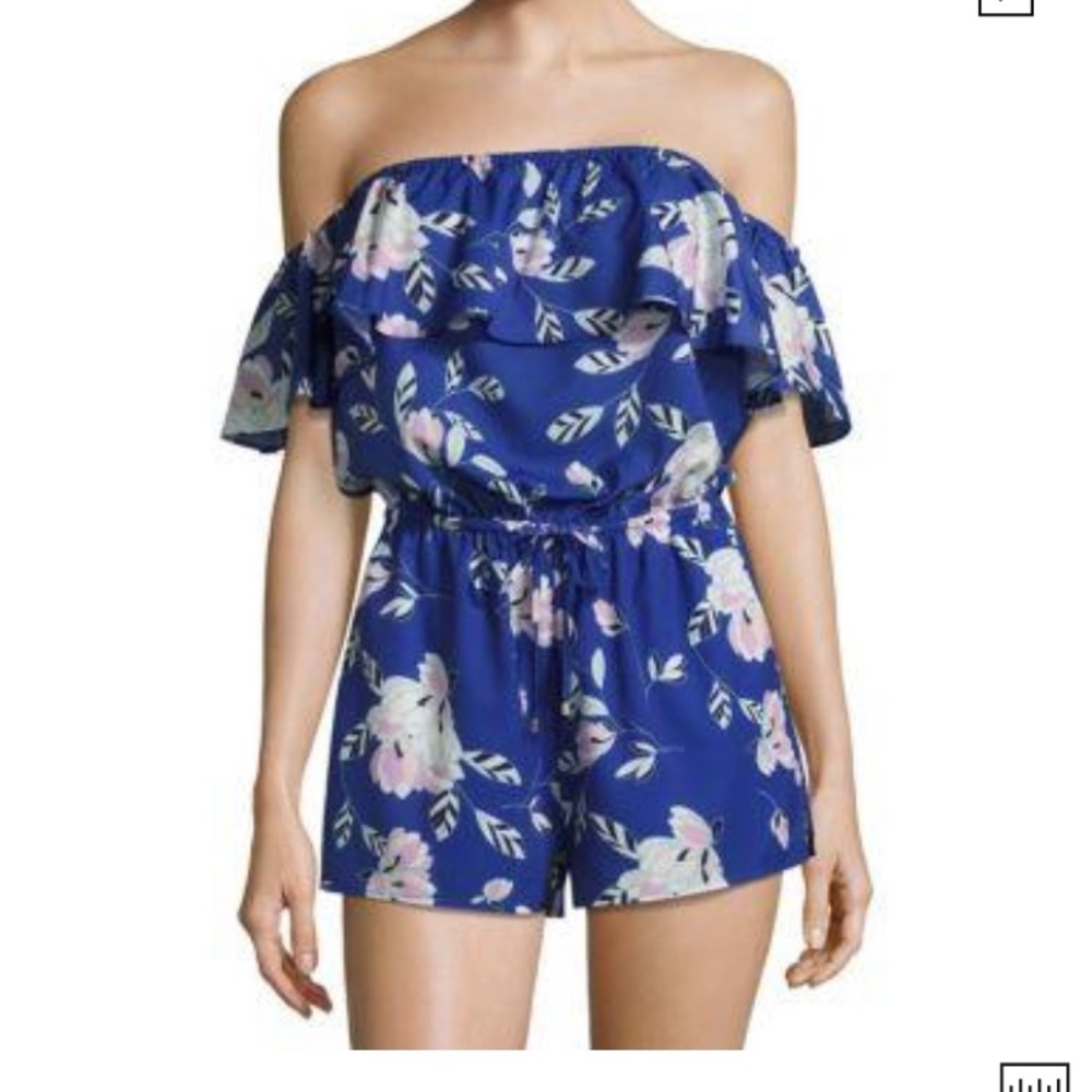 Yumi Kim floral print off shoulder romper with pockets